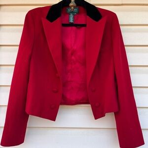 Ralph Lauren Pink Seahorses vintage riding red wool blazer,blk velvet collar, 14